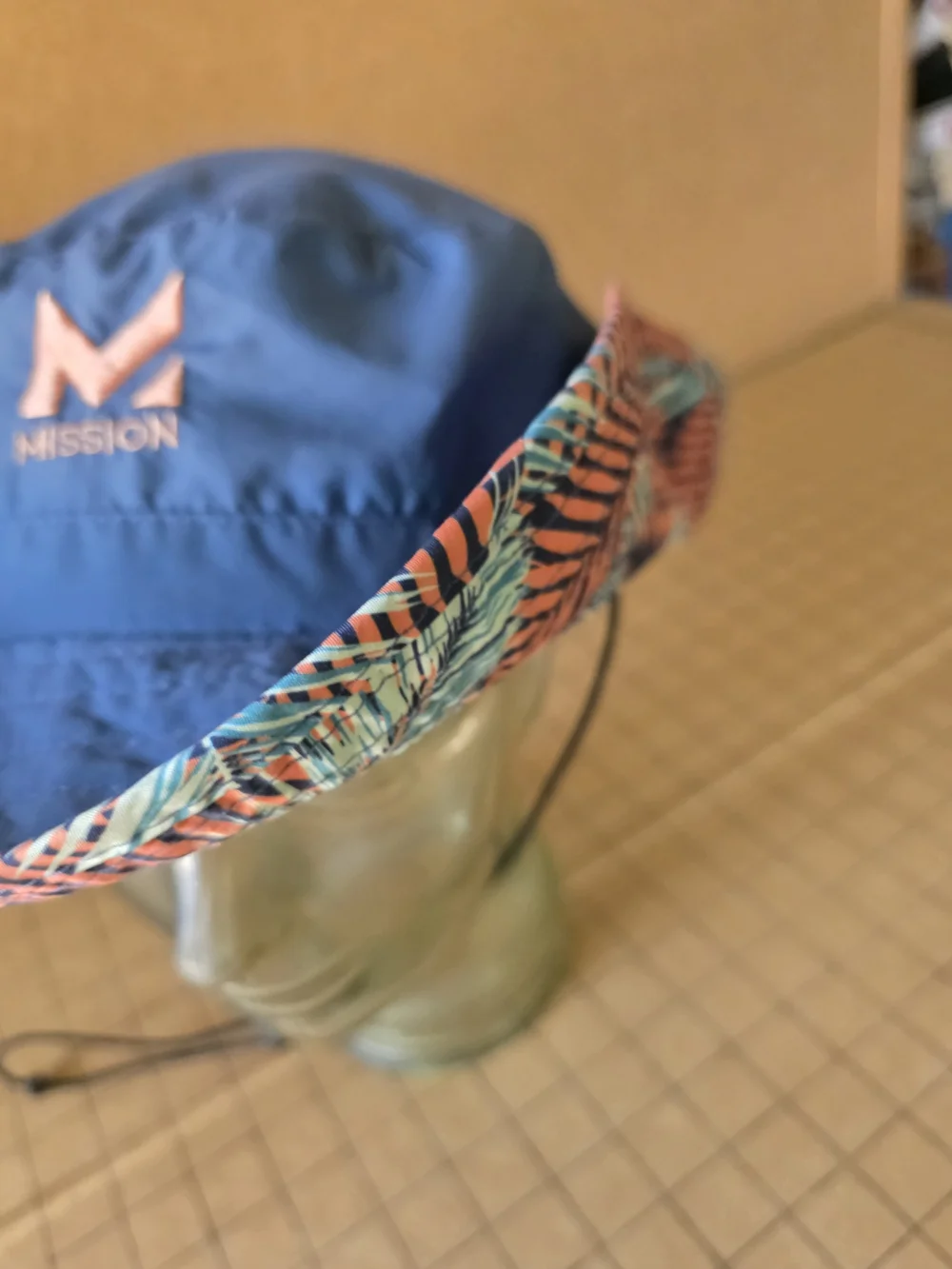 Mission Cooling Bucket Hat Blue Tropical Brim Adjustable Chin Strap